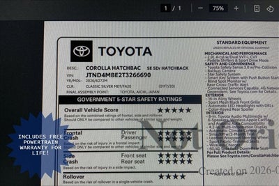 2026 Toyota Corolla Hatchback SE