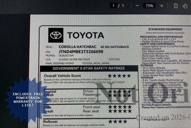 2026 Toyota Corolla Hatchback SE