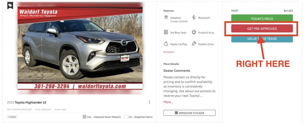Online Shopper Tool at Waldorf Toyota