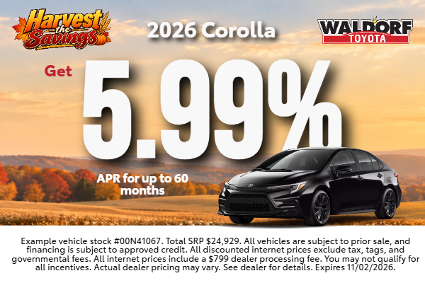 2026 Corolla: 5.99% APR for 60 months