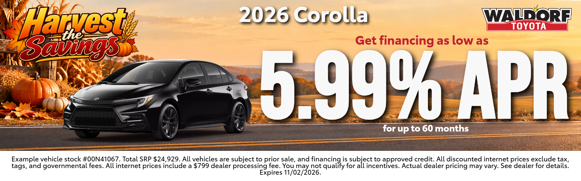 2026 Corolla: 5.99% APR for 60 months