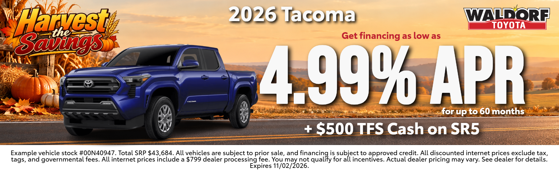 2026 Tacoma: 4.99% APR for 60 months