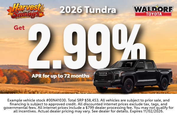 2026 Tundra: 2.99% APR for 72 months