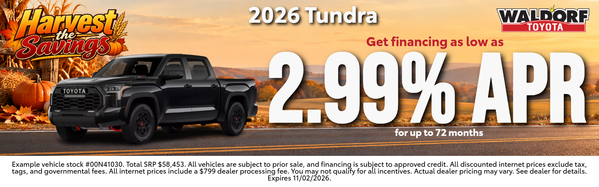 2026 Tundra: 2.99% APR for 72 months