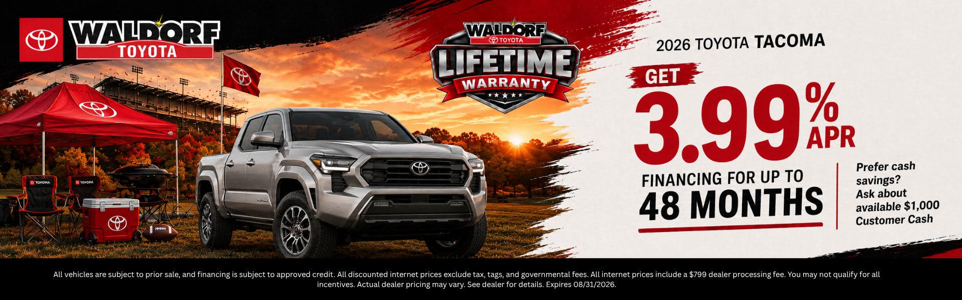 Get 3.99% APR on a new Tacoma